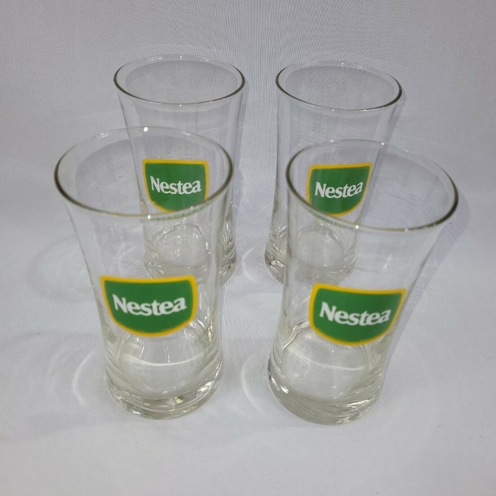 Nestea Vintage 6" Glass Set 4 Restaurant Soda Pop Clear Glasses Cups Ice Tea